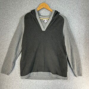 Carbon2Cobalt 2 Tone Gray Sherpa Knit VNeck Hoodie Sweater Cozy‎ Womens Sz Small
